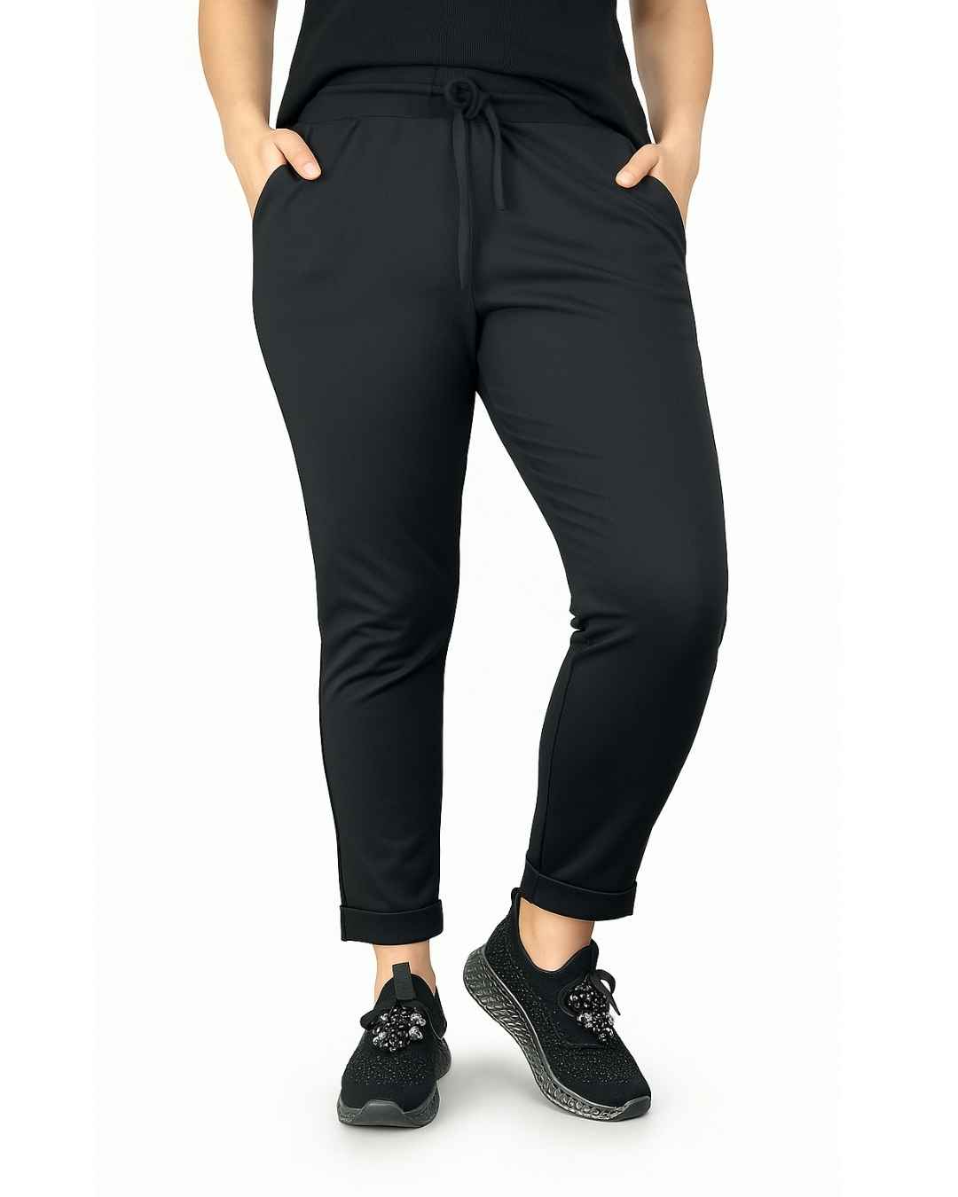 Büyük Beden Duble Paça Cepli İnci Çelik Örgü Pantolon