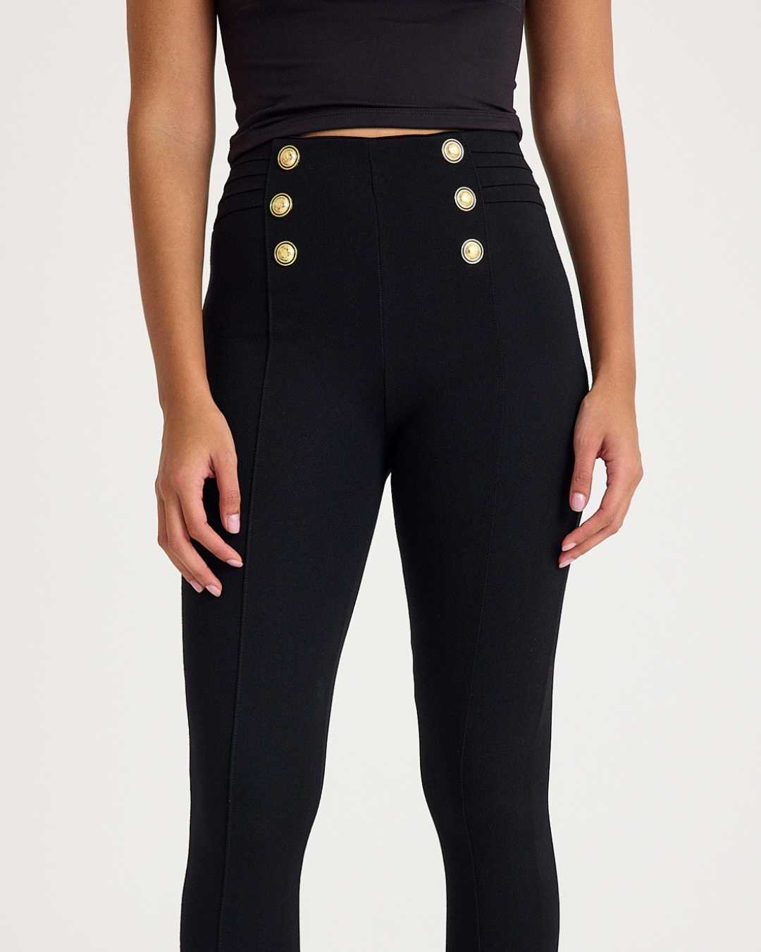 6 Düğmeli Yüksek Bel Çelik Örgü Tayt