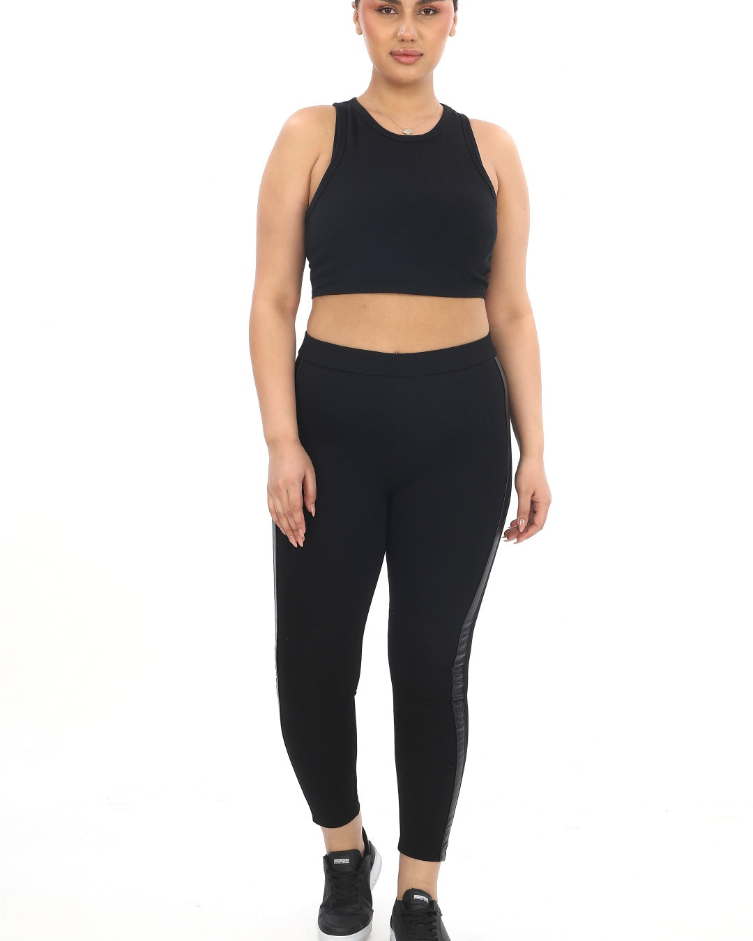 Büyük Beden Deri Biyeli Yüksek Bel Çelik Örgü Tayt