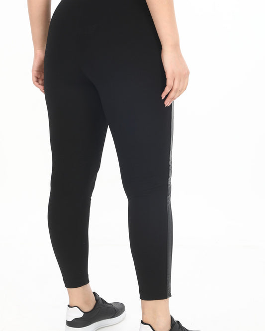 Büyük Beden Deri Biyeli Yüksek Bel Çelik Örgü Tayt