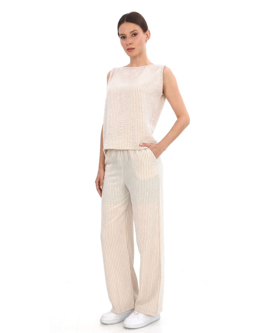 Çizgili Keten Takım