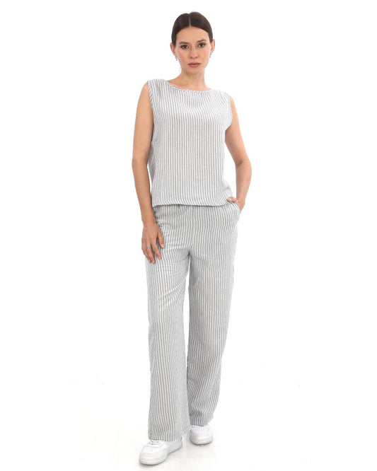 Çizgili Keten Takım