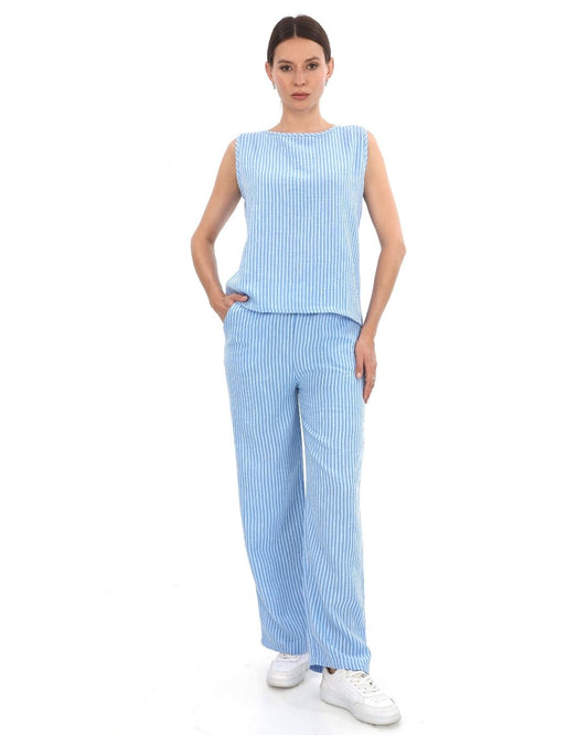 Çizgili Keten Takım
